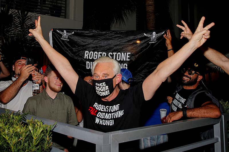 Roger Stone, a longtime friend and adviser of US President Donald Trump, reacts after Trump commuted his federal prison sentence, outside his home in Fort Lauderdale, Florida, US, on July 10, 2020. Photo: Reuters