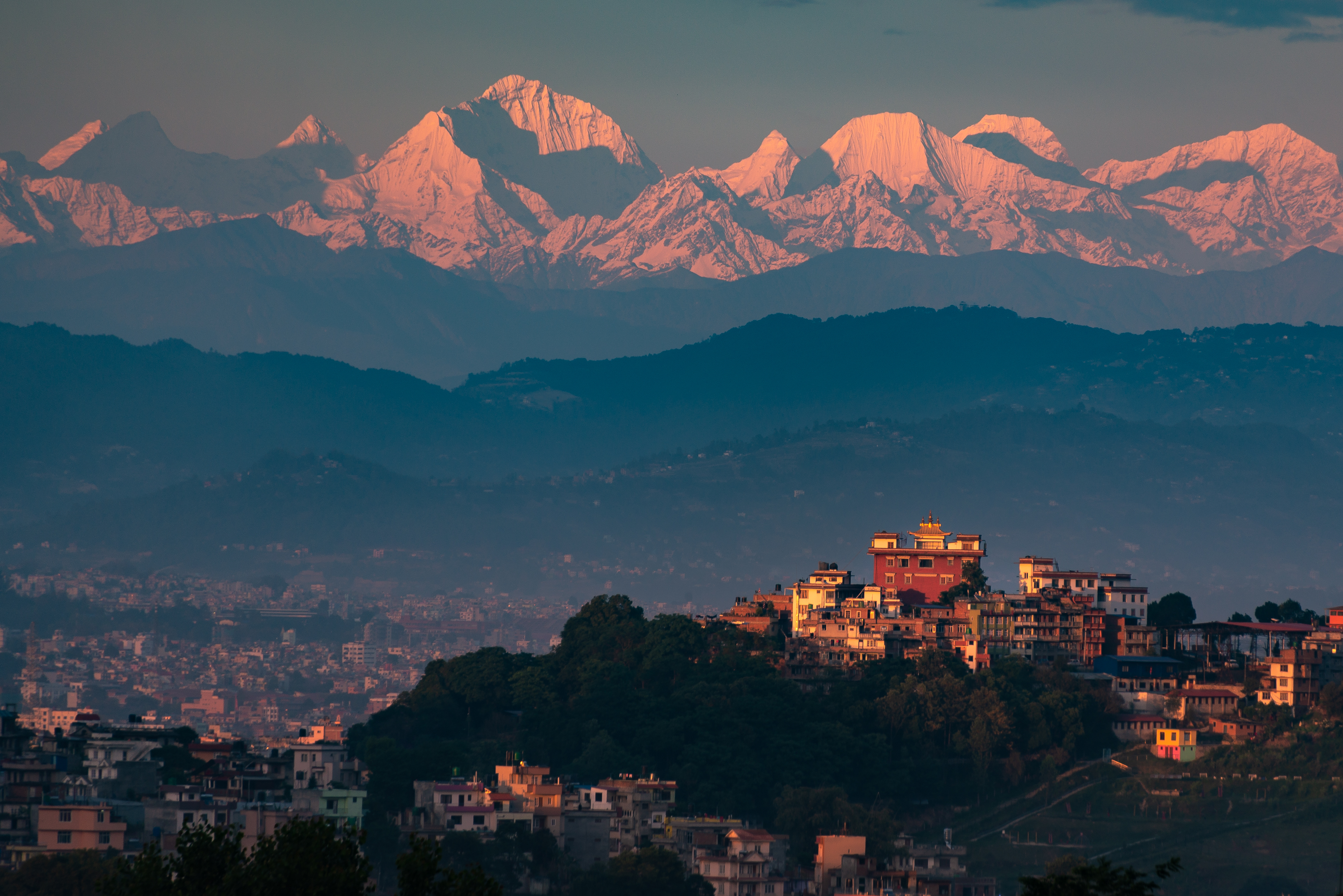 A spectacular view of Kathmandu valley against the backdrop of  Rolwaling Himal in Nepal. Photo: Samde Sherpa