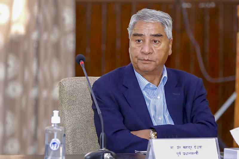 FILE - Nepali Congress President Sher Bahadur Deuba takes part in the Disaster Risk Reduction and Management National Council meeting, at Prime Minister KP Sharma Oli's official residence in Baluwatar, Kathmandu, on Saturday, July 11, 2020. Photo: Rajan Kafle/PM's Secretariat 