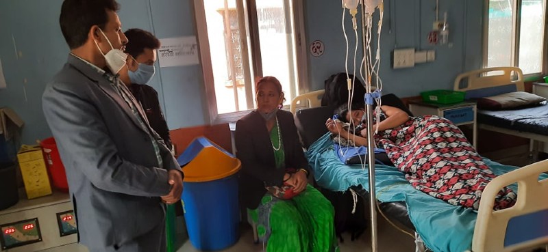 The patients undergoing treatment after consuming poisonous mushrooms, in Karnali Provincial Hospital Kalagaun, Surkhet, as pictured on July 31, 2020. Photo: Dinesh Shrestha/ THT