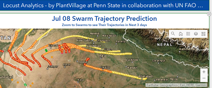 Locust swarms trajectory prediction. Courtesy: Plant Quarantine and Pesticide Management Centre