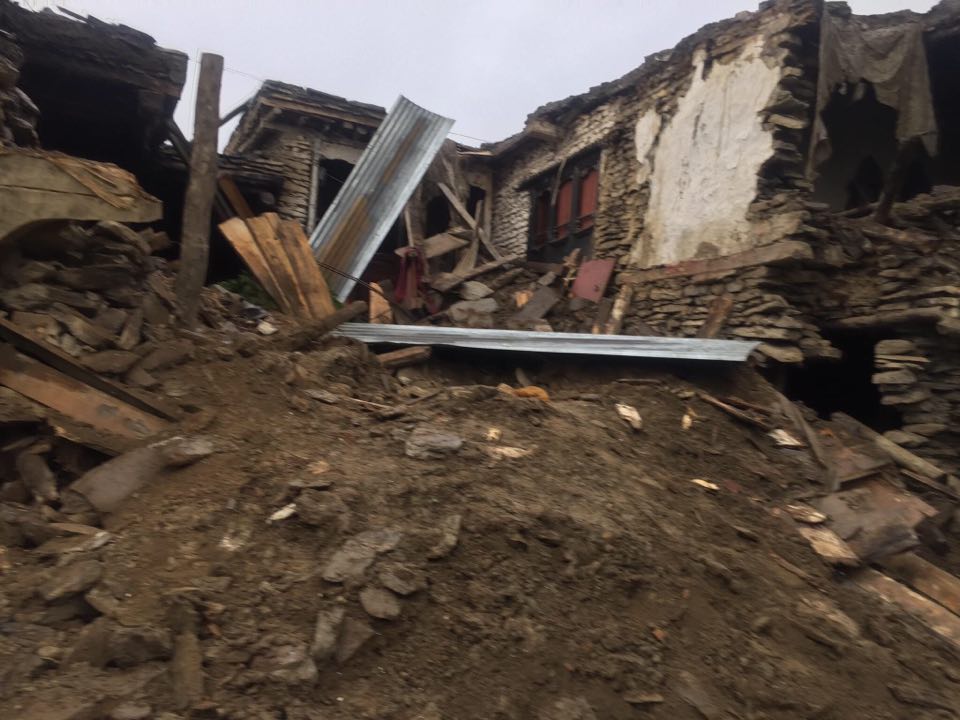 House of Ratna Prasad Gauchanu00a0collapsed due to incessant rain, in Naurikot of Thasang Rural Municipality-2, Mustang, on Monday, July 27, 2020. Photo: Bharat Koirala/THT