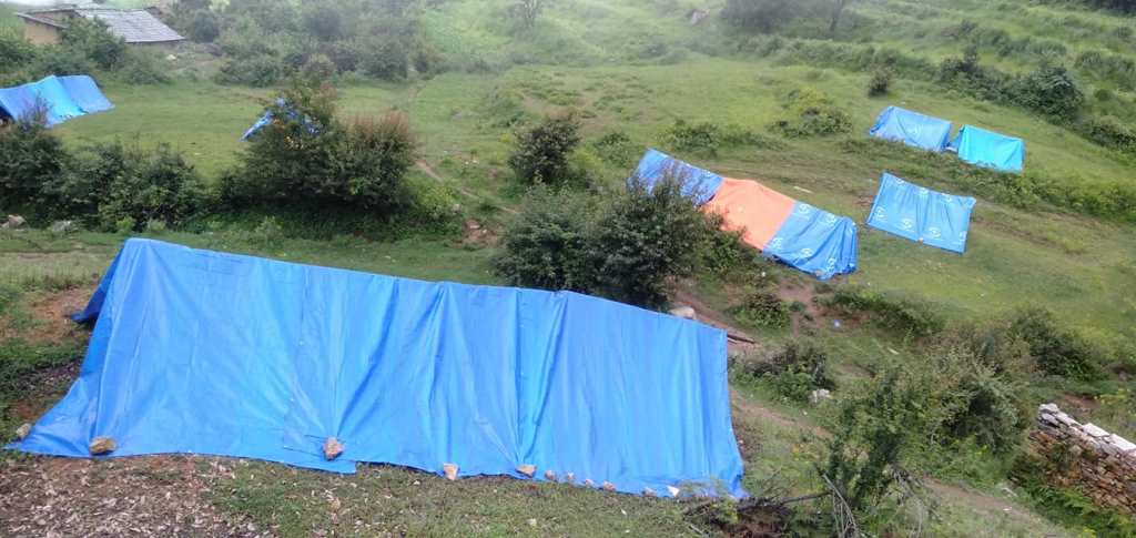 Makeshift tents being used by the landslips affected persons in Jajarkot. Photo: Dinesh Kumar Shrestha/THT