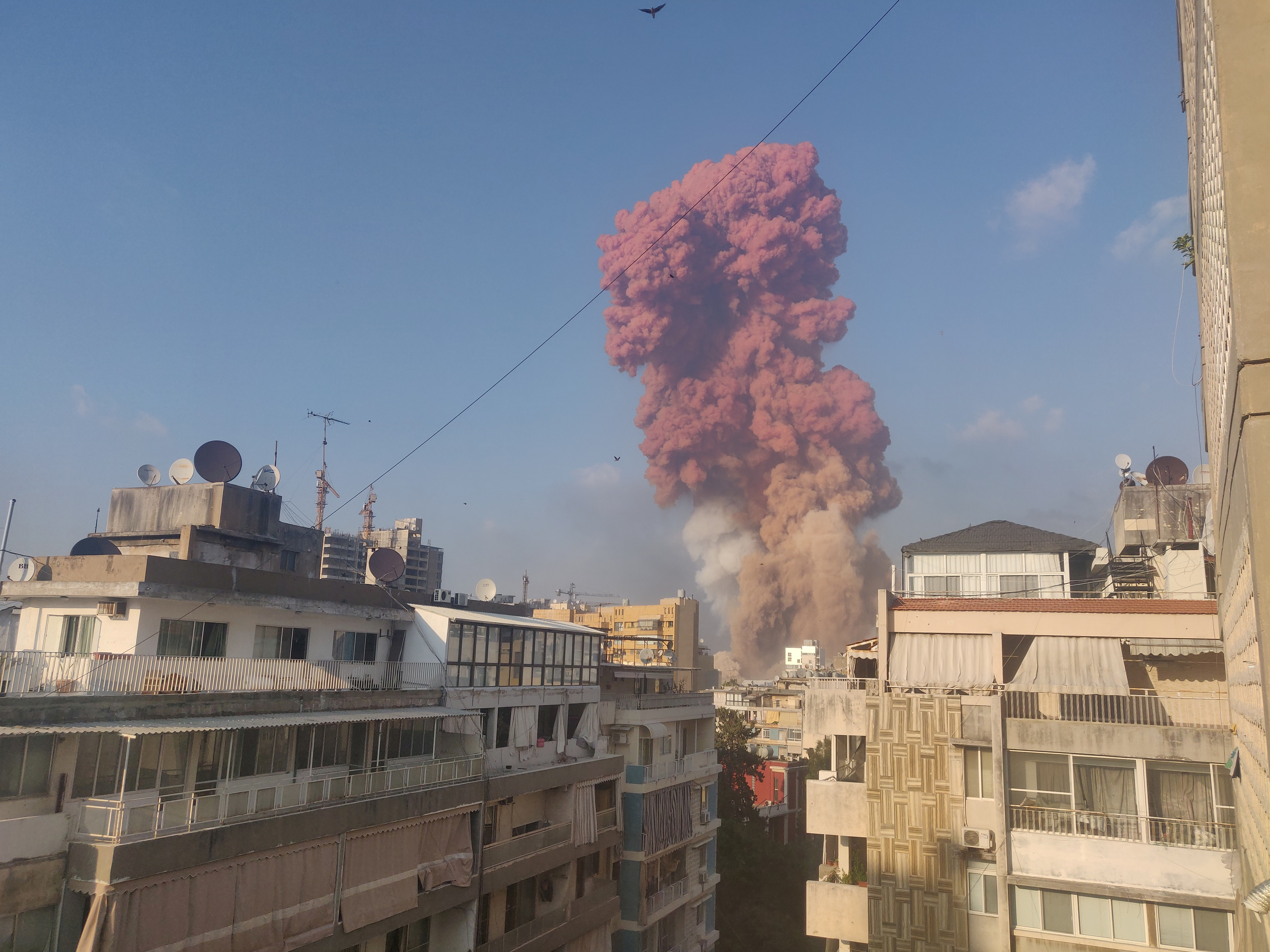 Smoke is seen after an explosion in Beirut, Lebanon August 4, 2020, in this picture obtained from social media. Photo: Talal Traboulsi/via Reuters