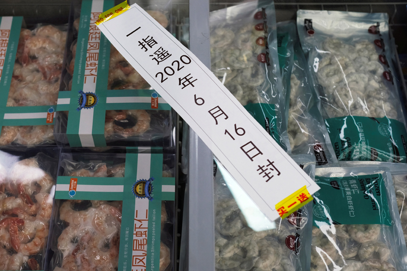 Frozen seafood products made of imported shrimps are seen inside a sealed freezer at a supermarket following a new outbreak of the coronavirus disease (COVID-19) in Beijing, China June 19, 2020.  Photo: Reuters/File
