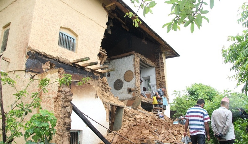 A view of the house that collapse and killed four of a family in Adarsha Rural Municipality-1 of Doti District, as pictured on Tuesday, August 11, 2020. Photo: Tekendra Deuba/ THT