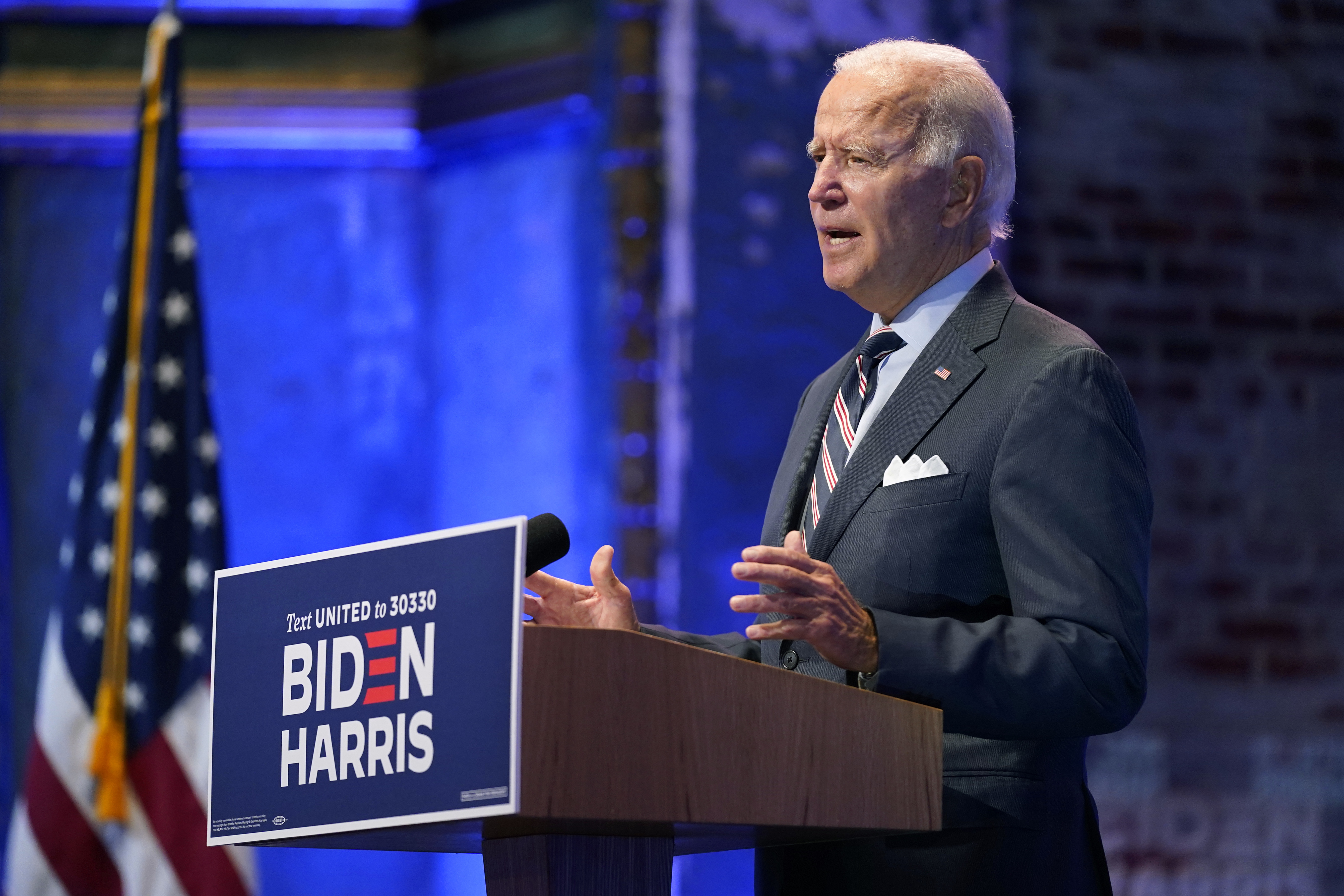 Democratic presidential candidate former Vice President Joe Biden speaks after participating in a coronavirus vaccine briefing with public health experts, Wednesday, Sept. 16, 2020, in Wilmington, Del. Photo: AP