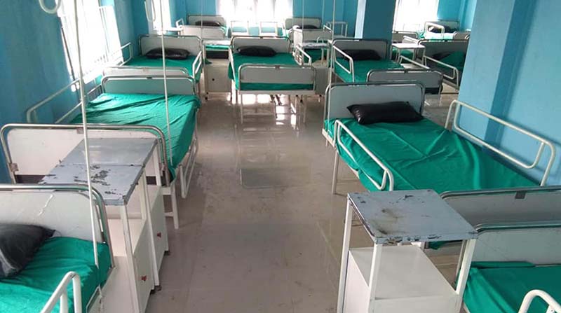 A view of beds readied for providing isolation services at Madan Bhandari Eye Hospital in Gaighat, Udayapur District, on Wednesday, September 2, 2020. Photo: Shyam Rai/THT