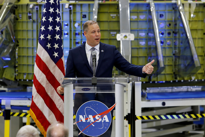 NASA Administrator Jim Bridenstine speaks about the upcoming year's budget during an address to the workers at NASA's Kennedy Space Center in Cape Canaveral, Florida, U.S. March 11, 2019. Photo: REUTERS/File