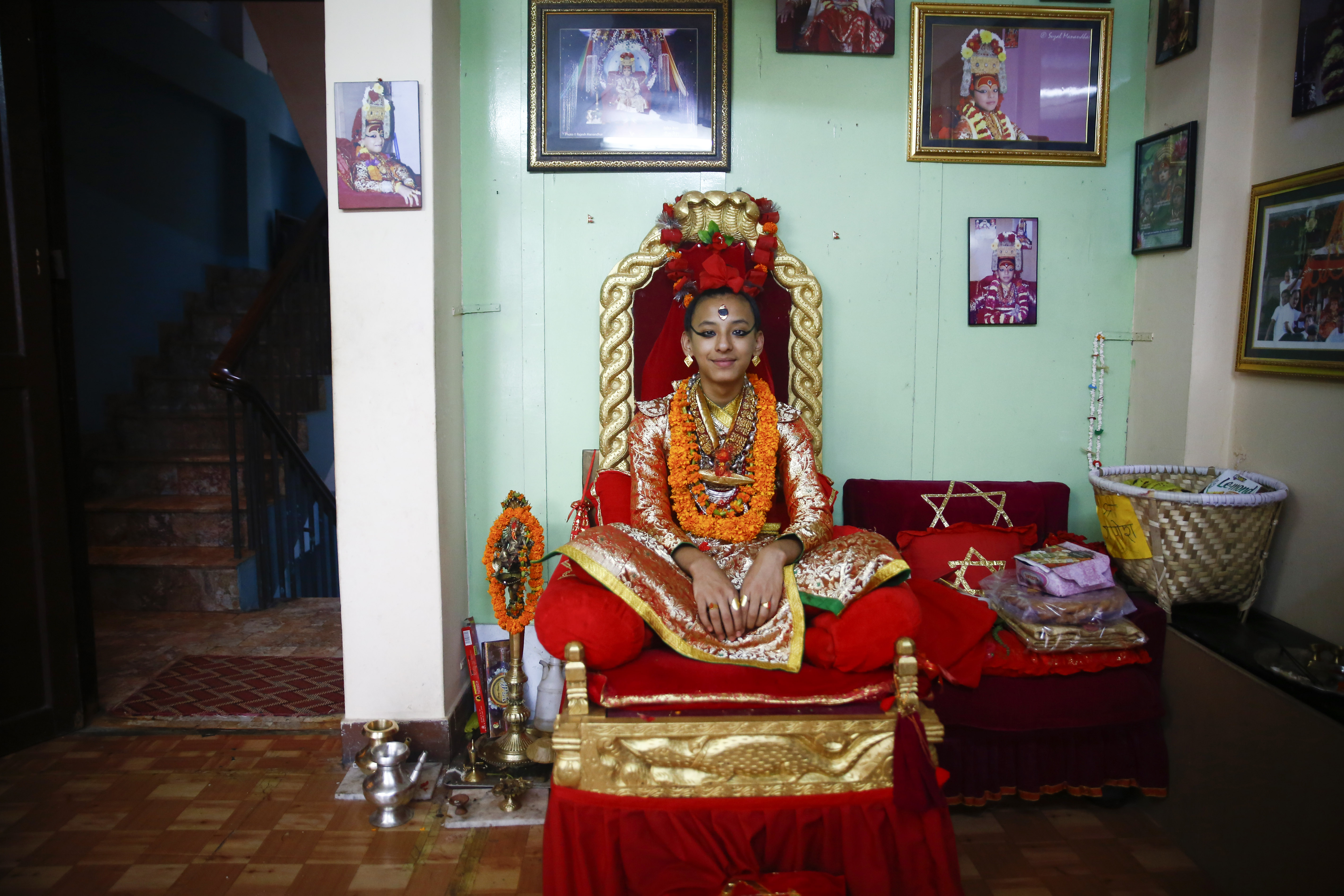Living god Ganesh is seen sitting on his throne on Tuesday. Photo: Skanda Gautam/THT