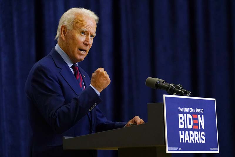 Democratic presidential candidate former Vice President Joe Biden speaks in Wilmington, Delaware, on Friday September 4, 2020. Photo: AP