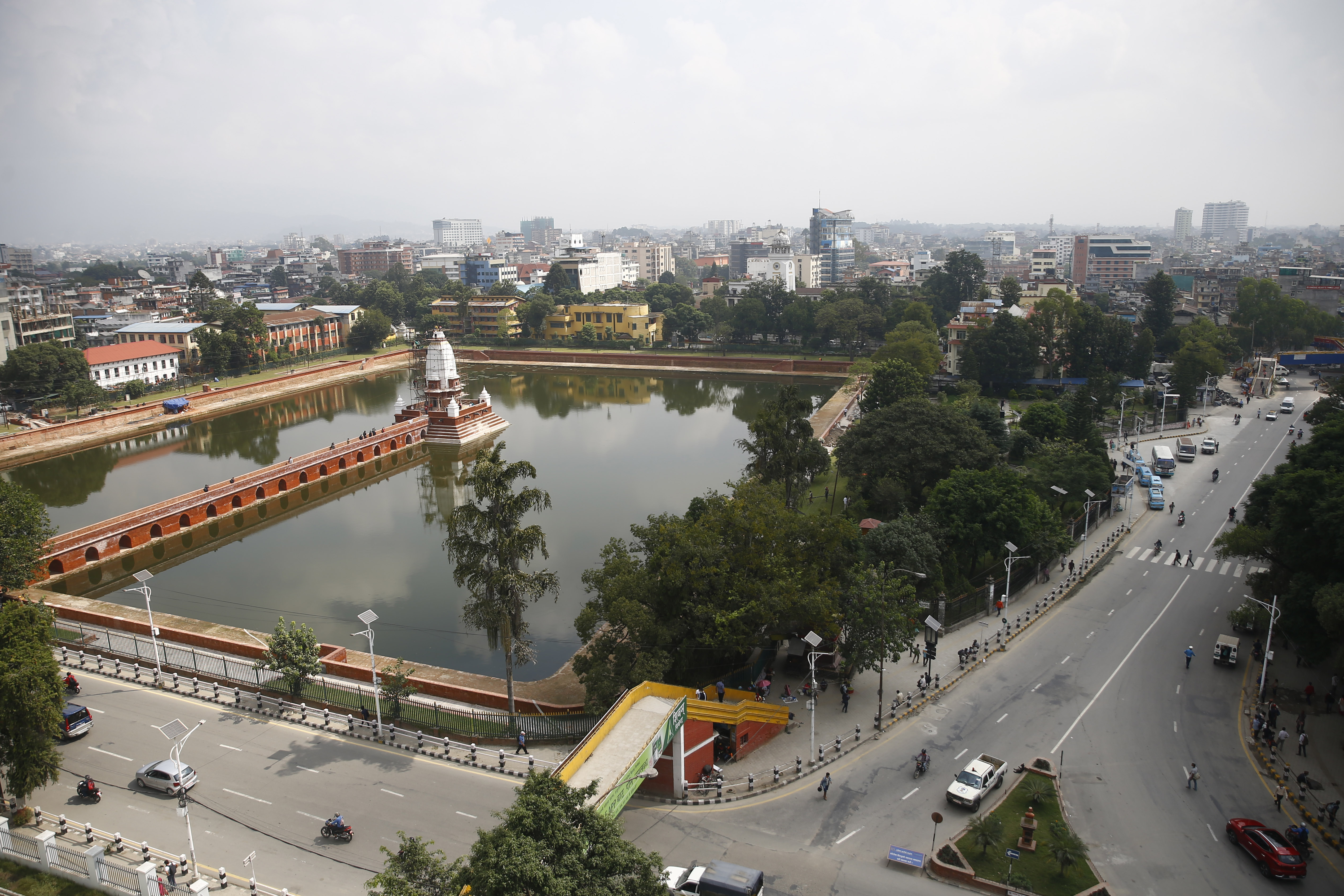 The spire is placed on top of the reconstructed Balgopaleshwor Temple of the historic Rani Pokhari, queenu2019s pond, which was devastated by the earthquake in 2015 is close to being restored in Kathmandu, Nepal on Thursday, October 1, 2020.