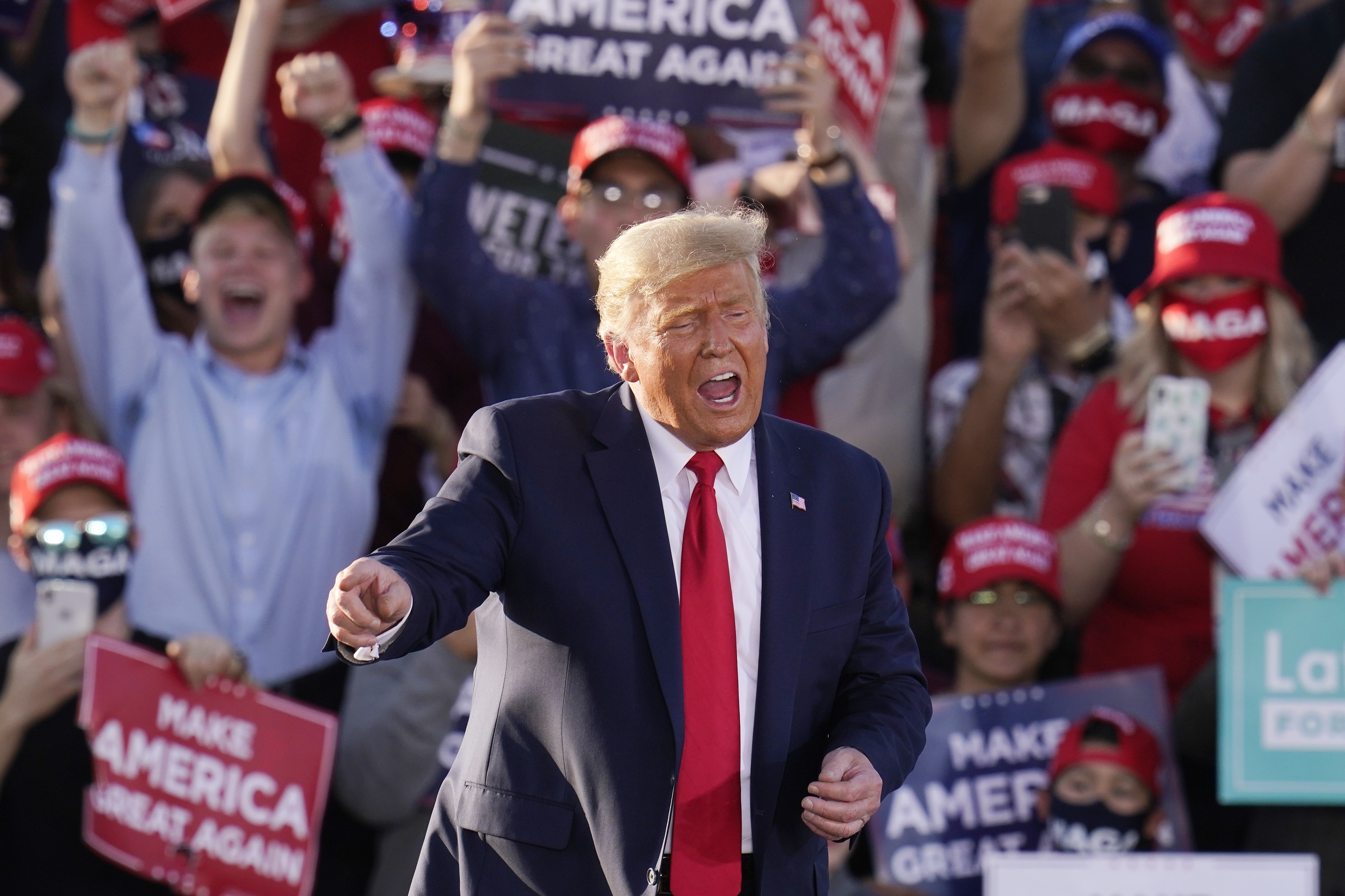 President Donald Trump works the crowd after speaking at a campaign rally Monday, Oct. 19, 2020, in Tucson, Ariz. Photo: AP