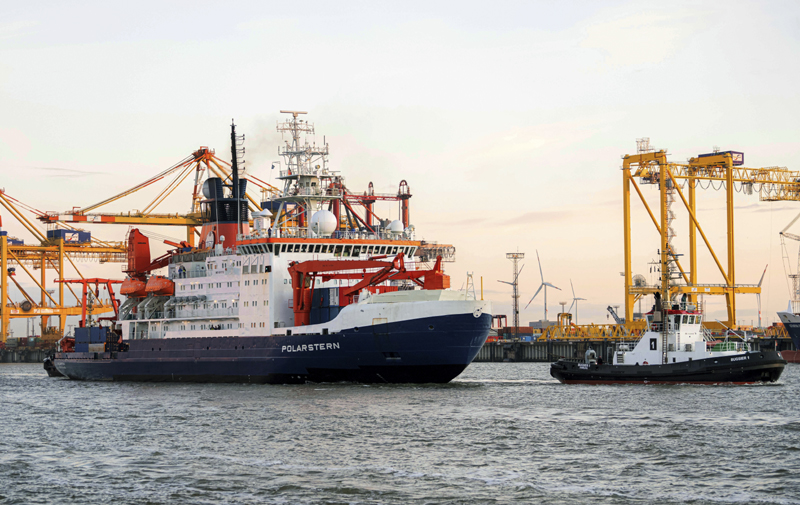 The research vessel 'Polarstern' returns to Bremerhaven, Germany, Monday, Oct. 12, 2020. Photo: Mohssen Assanimoghaddam/dpa via AP