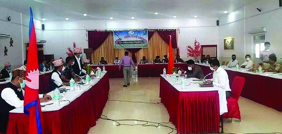 Representatives from Nepal and India participating in a joint meeting held at Durbar Hotel, Bara, on Monday. Photo: THT