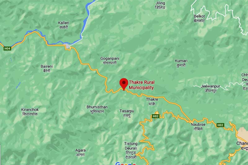 This image shows Thakre Rural Municipality in Dhading district. Image: Google Maps