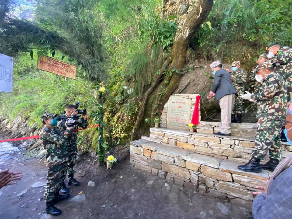 Far-West Province Chief Minister Trilochan Bhatta inaugurates newly constructed trail linking Darchula's Khalanga with Changru and Tikar of Byas Municipality in the district, on Monday, October 05, 2020. Photo: Tekendra Deuba/THT
