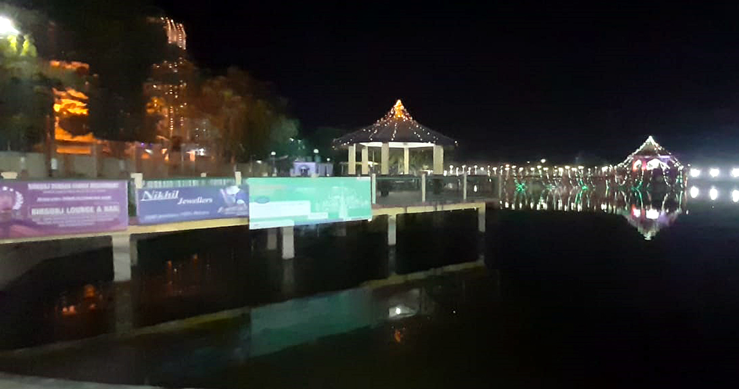 A view of Ghadiarwa pond decorated with lights for Chhath festival in Birgunj, as captured on Thursday, November 19, 2020. Photo: Ram Sarraf/THT