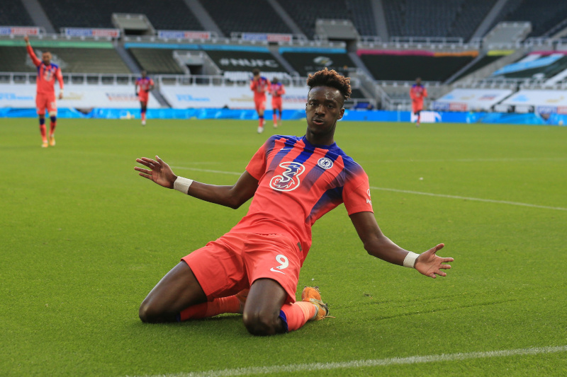 Chelsea's Tammy Abraham celebrates scoring their second goal during the Premier League match between Newcastle United and Chelsea, at  St James' Park, in Newcastle, Britain, on November 21, 2020. Photo: Pool via Reuters