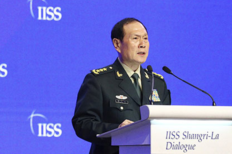 File - Chinese Defence Minister General Wei Fenghe speaks during the fourth plenary session of the 18th International Institute for Strategic Studies (IISS) Shangri-la Dialogue, an annual defense and security forum in Asia, in Singapore, on Sunday, June 2, 2019. Photo: AP