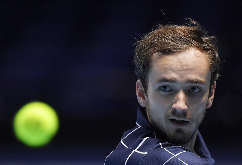 Russia's Daniil Medvedev in action during his semi-final match against Spain's Rafael Nadal  during the ATP Finals , at The O2, in London, Britain, on November 21, 2020. Photo: Reuters