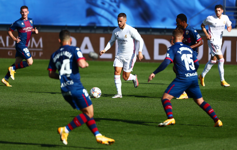Real Madrid's Eden Hazard in action during the La Liga Santander - Real Madrid and SD Huesca, at Estadio Alfredo Di Stefano, in Madrid, Spain, on  October 31, 2020. Photo: Reuters