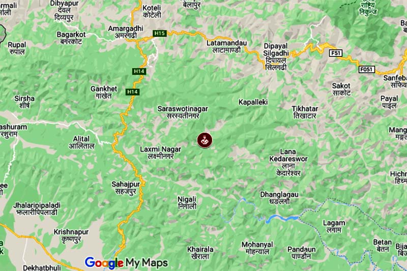 This image shows Gadsera area in Jorayal Rural Municipality of Doti district. Image: Google Maps