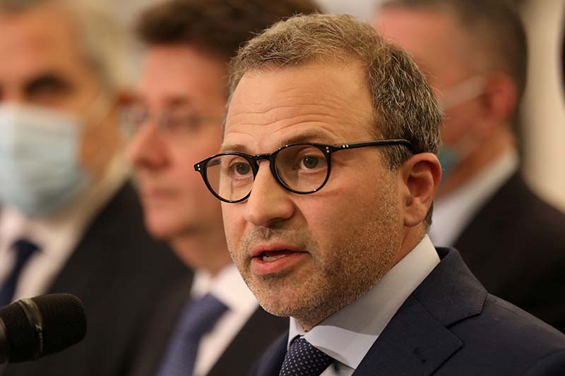FILE - Gebran Bassil, head of the Free Patriotic movement, speaks at the presidential palace in Baabda, Lebanon, on October 22, 2020. Photo: Reuters
