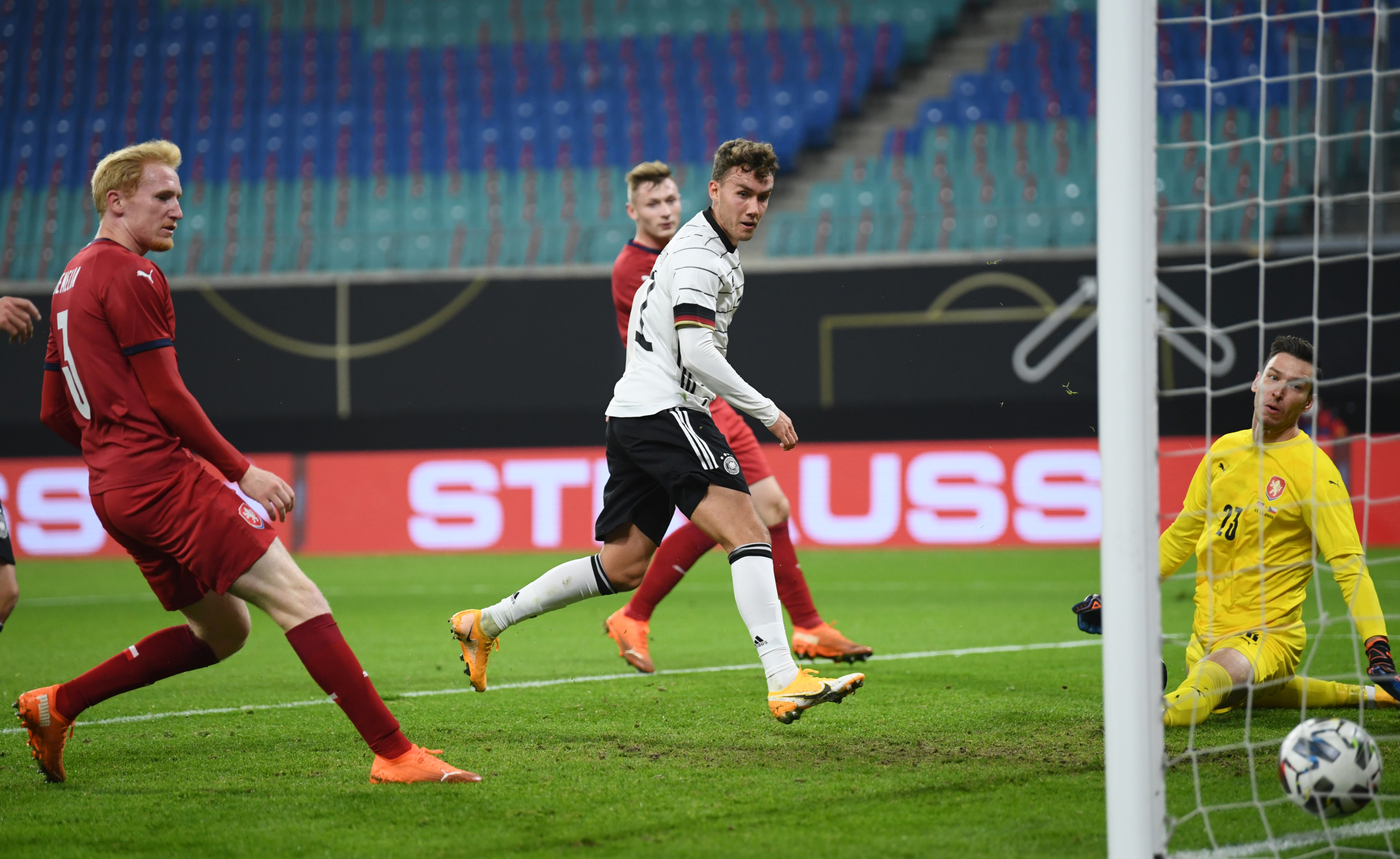 Germany's Luca Waldschmidt scores their first goal. Photo: Reuters 