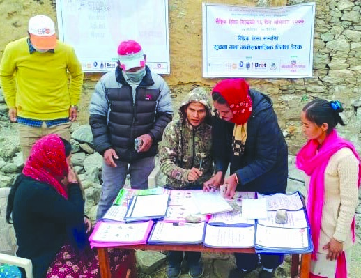 The counselling desk set up at Martadi, Bajura, giving information to victims of violence, on Thursday. Photo: THT