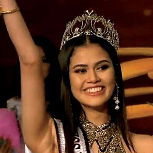 This undated image shows Anshika Sharma, Miss Universe Nepal 2020 waving her hand. Photo courtesy: Youtube