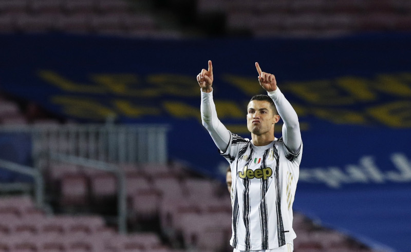 Juventus' Cristiano Ronaldo celebrates scoring their third goal during the Champions League Group G match between FC Barcelona and Juventus, at Camp Nou, in Barcelona, Spain, on December 8, 2020. Photo: Reuters