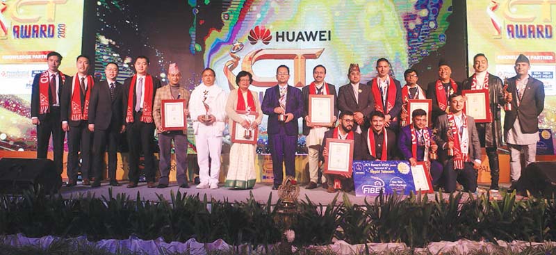The winners of the ICT Awards posing for a group photograph, in Kathmandu, on Saturday, December 27, 2020. Photo courtesy: Living with ICT