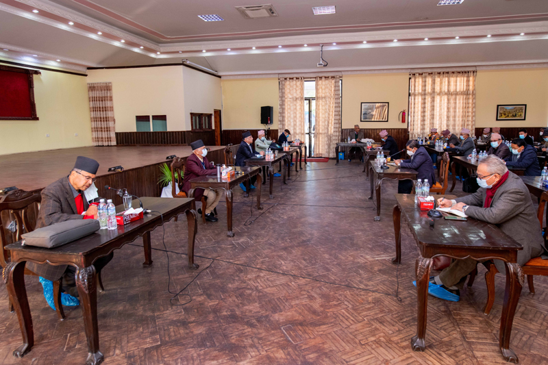 Standing Committee meeting of the ruling Nepal Communist Party (NCP) underway, at the Prime Minister's official residence in Baluwatar, Kathmandu, on Wednesday, December 16, 2020. Photo Courtesy: Rajan Kafle/Prime Minister's Secretariat