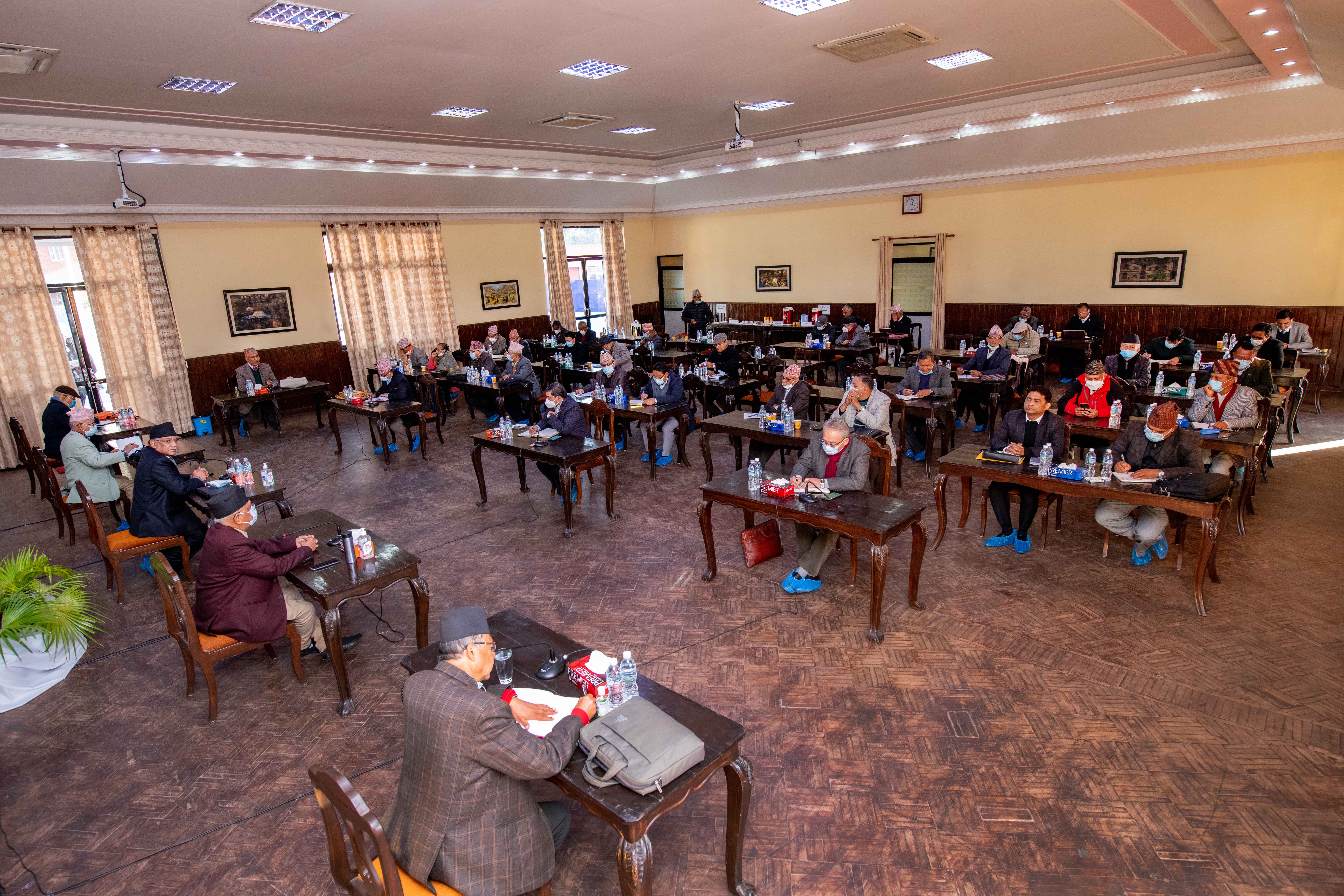 Standing Committee meeting of the ruling Nepal Communist Party (NCP) underway, at the Prime Minister's official residence in Baluwatar, Kathmandu, on Wednesday, December 16, 2020. Photo Courtesy: Rajan Kafle/Prime Minister's Secretariat 