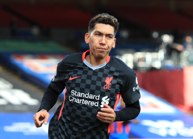 Liverpool's Roberto Firmino celebrates scoring their fifth goal during the Premier League match between Crystal Palace and Liverpool, at Selhurst Park, in London, Britain, on December 19, 2020. Photo: Pool via Reuters