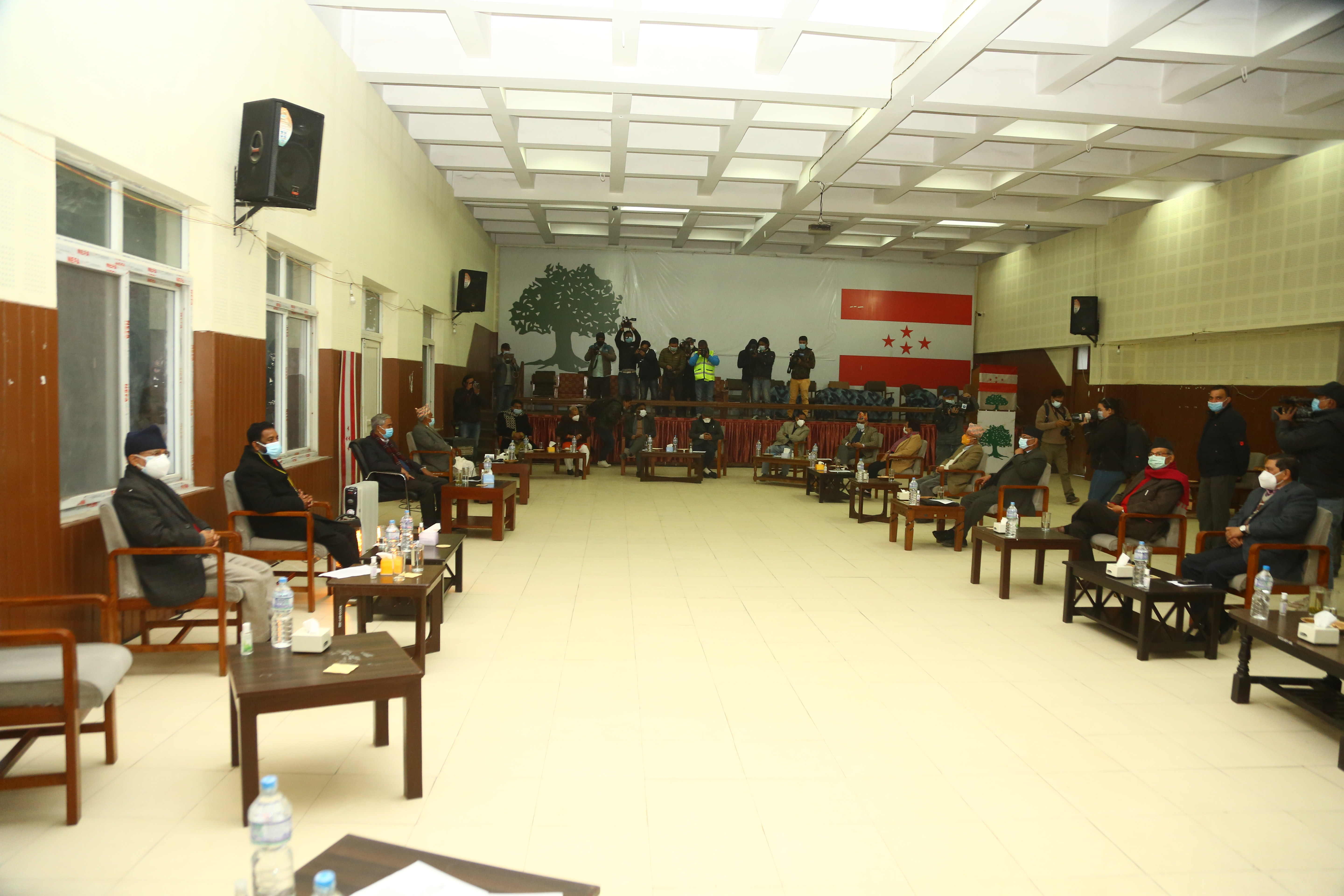 Three party meeting of the dissolved HoR representatives, held at NC's central office in Sanepa, Lalitpur, on Monday, December 21, 2020. Photo: RSS