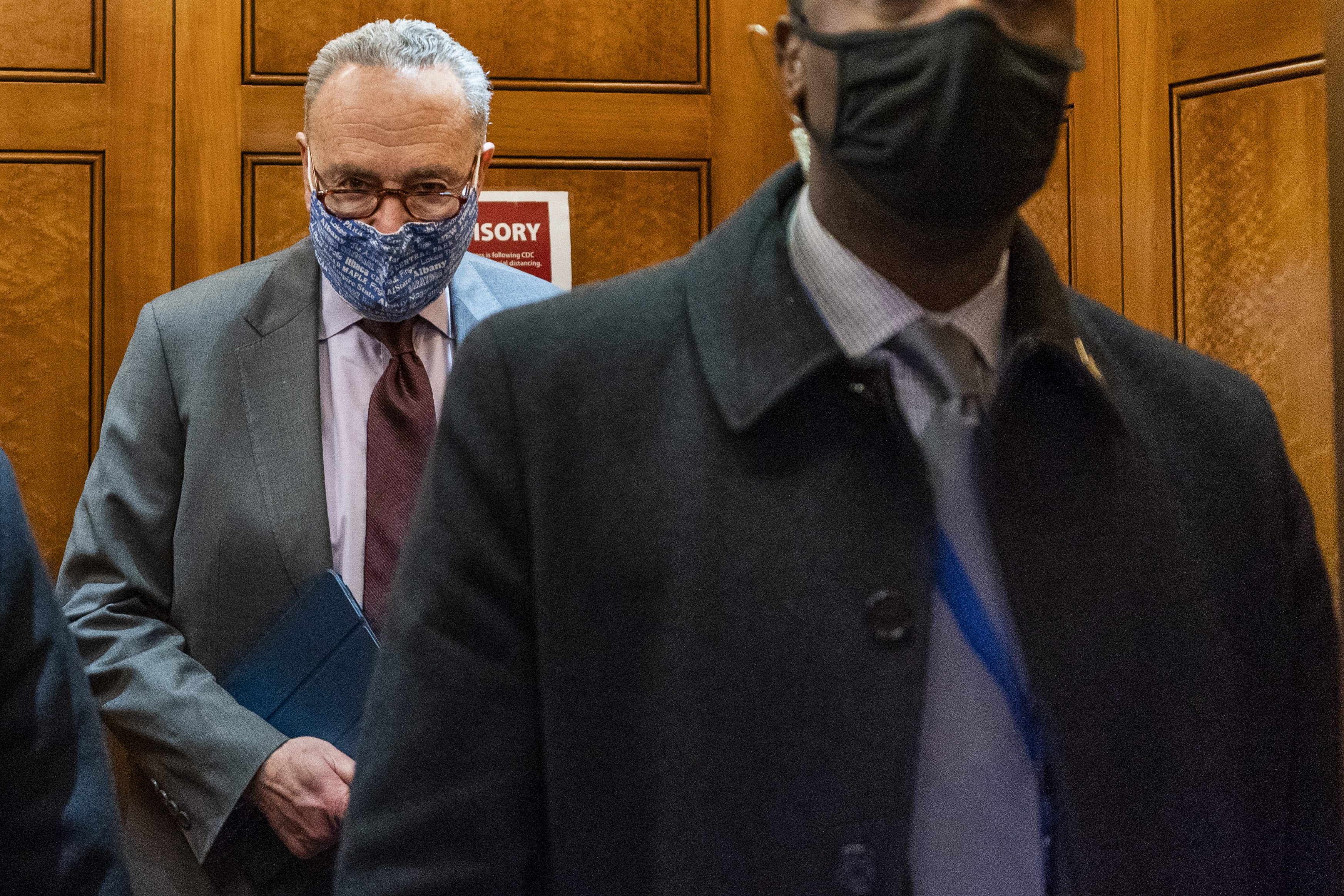 Senate Majority Leader Chuck Schumer of N.Y, takes the elevator in the U.S. Capitol , Friday, Jan. 22, 2021, in Washington. Photo: AP
