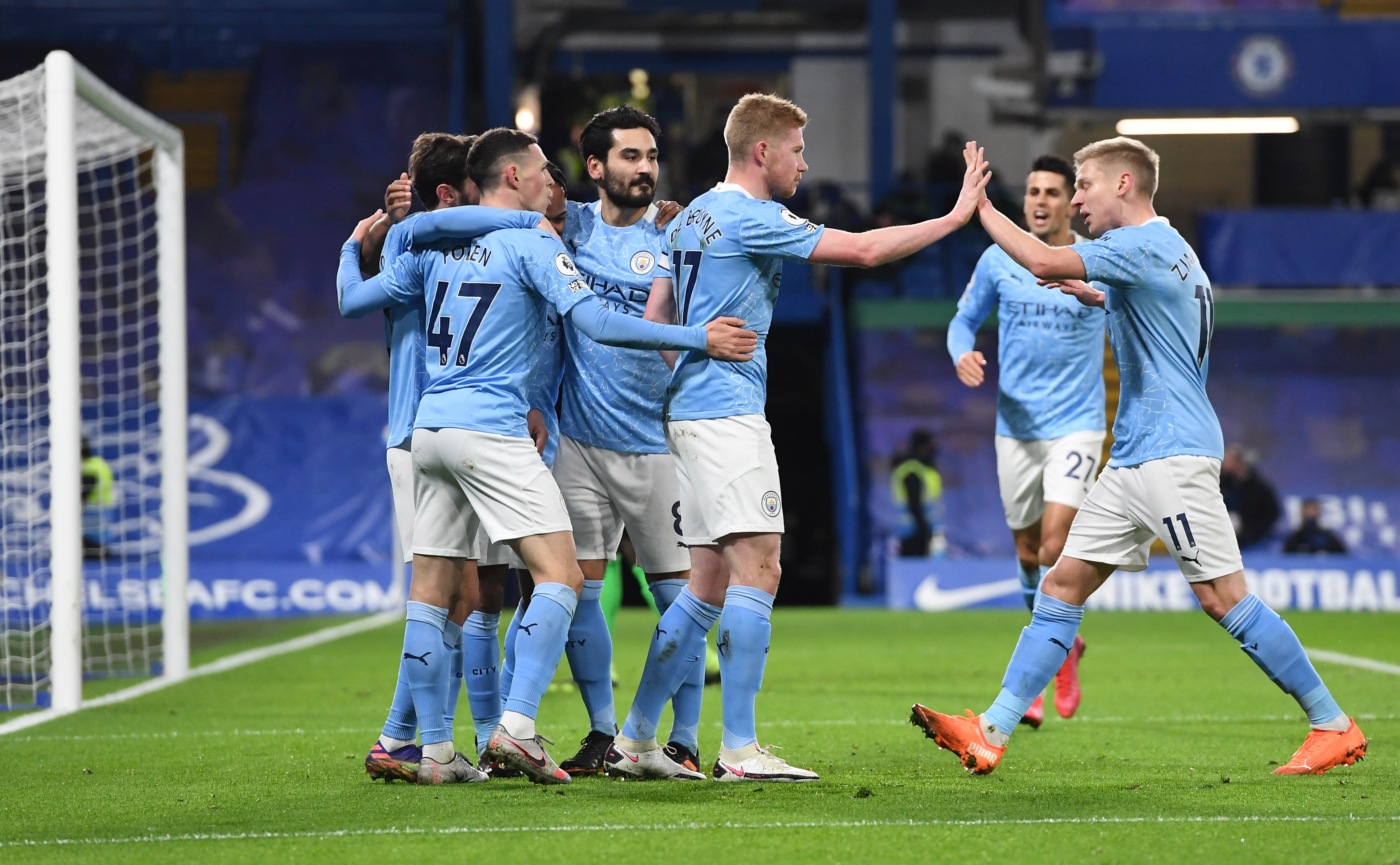 Manchester City's Phil Foden celebrates scoring their second goal with teammates. Photo: Reuters