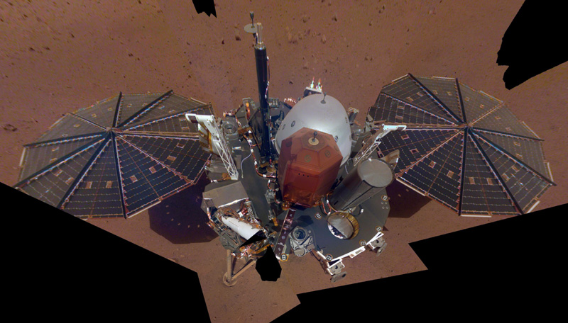 This Dec. 6, 2018 image made available by NASA shows the InSight lander. The scene was assembled from 11 photos taken using its robotic arm. Photo: NASA via AP