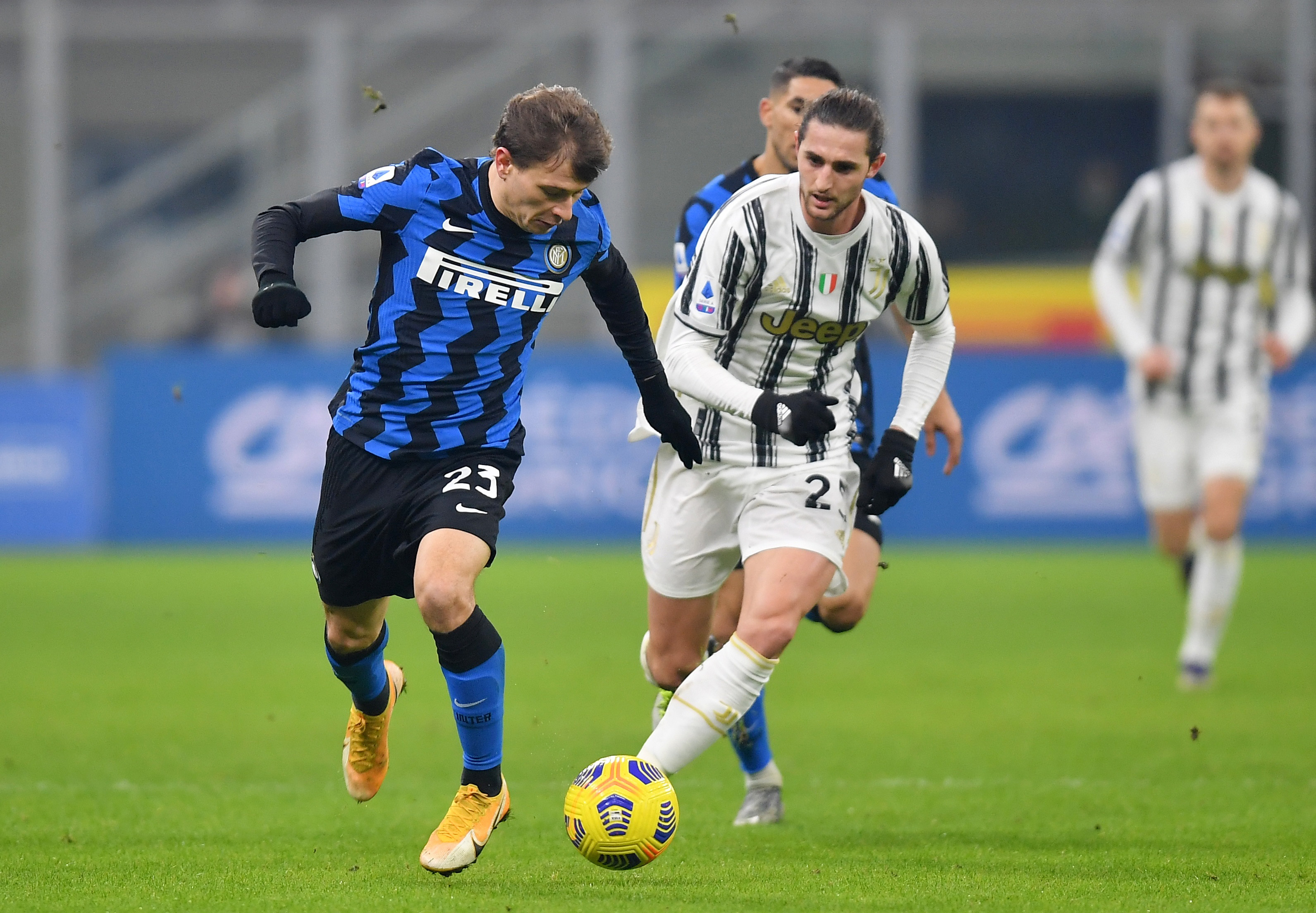 Inter Milan's Nicolo Barella in action with Juventus' Adrien Rabiot. Photo: Reuters
