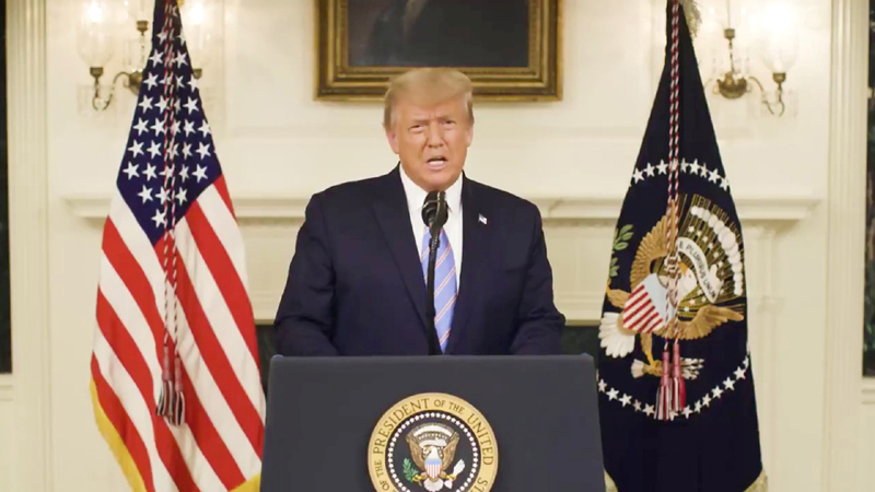 U.S President Donald Trump gives an address, a day after his supporters stormed the U.S. Capitol in Washington, U.S., in this still image taken from video provided on social media on  January 8, 2021. Donald J. Trump via Twitter/via Reuters