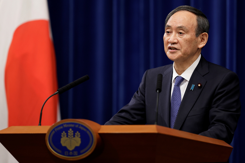 Japan's Prime Minister Yoshihide Suga speaks during a news conference at the prime minister's official residence in Tokyo, Japan January 7, 2021. Photo:  Kiyoshi Ota/Pool via Reuters