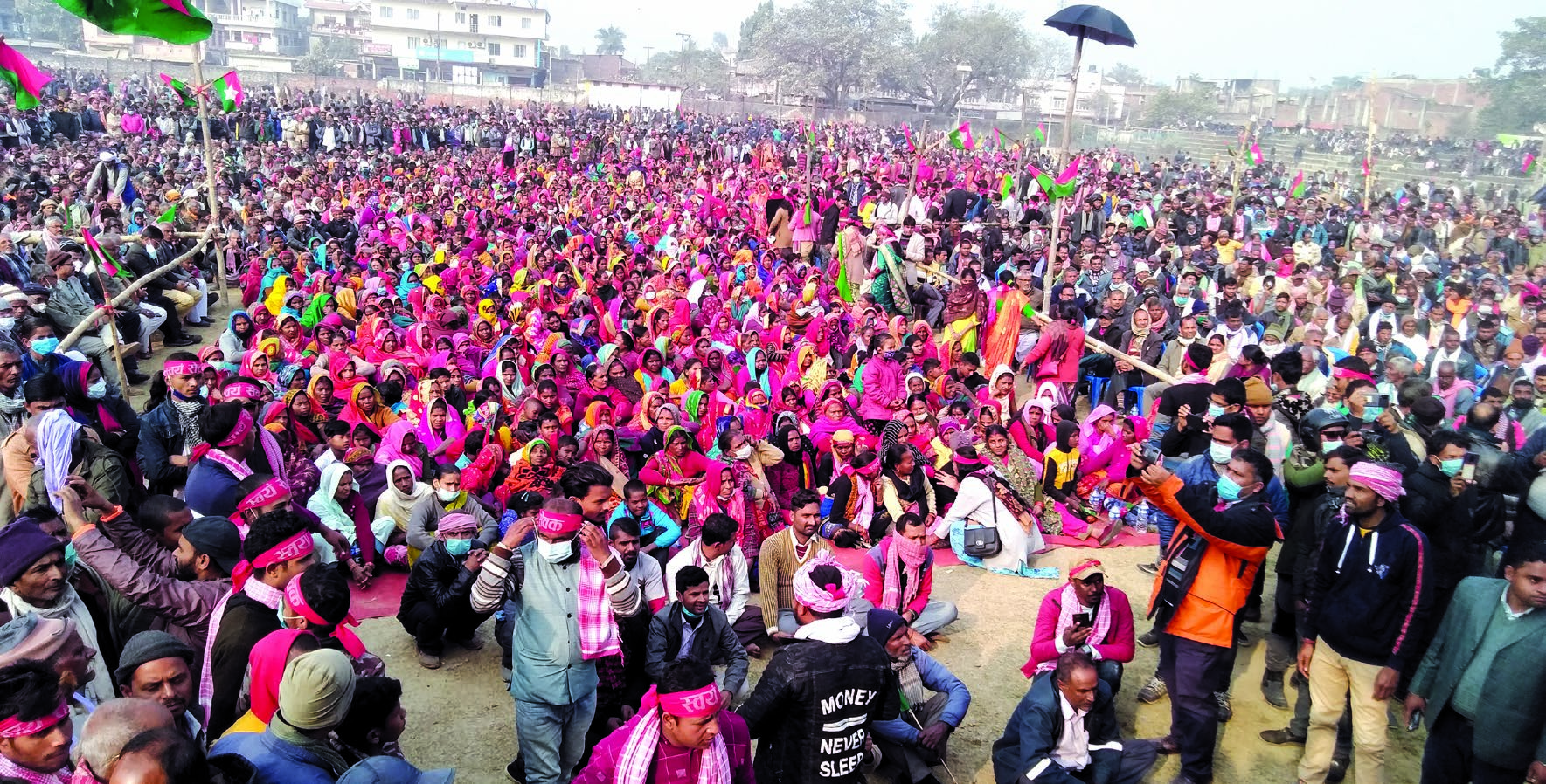 Hundreds turn up for a mass meeting organised by Janata Samajbadi Party-Nepal in Rajbiraj, on Wednesday. Photo: THT